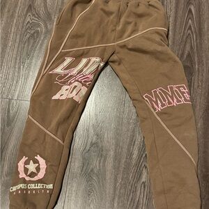 Brown and Pink Sweatpants with Logo Design